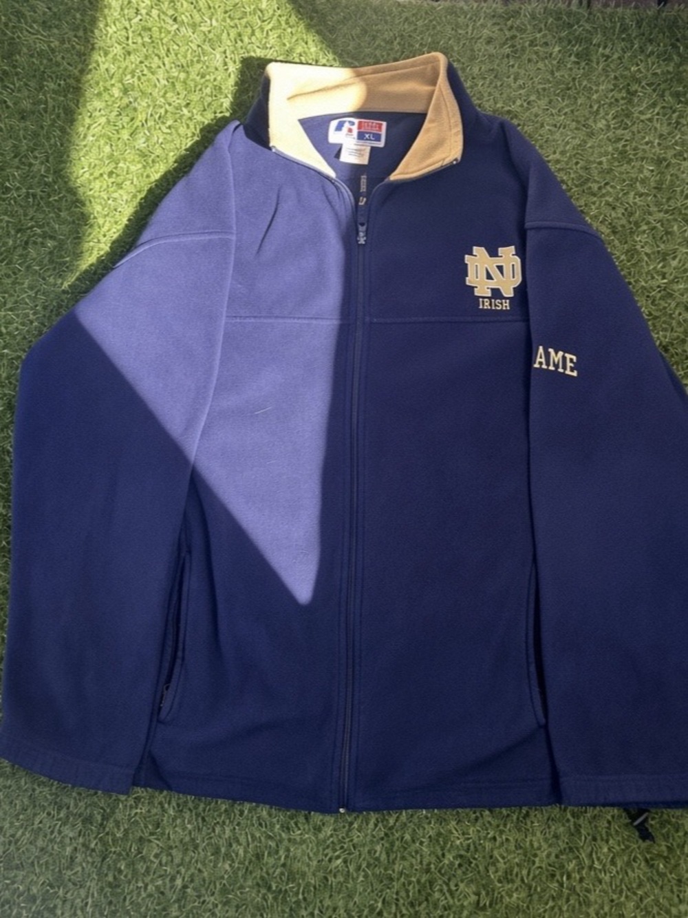 Y2K Russell Athletic Notre Dame Fighting Irish Team Issue Full Zip Fleece Jacket